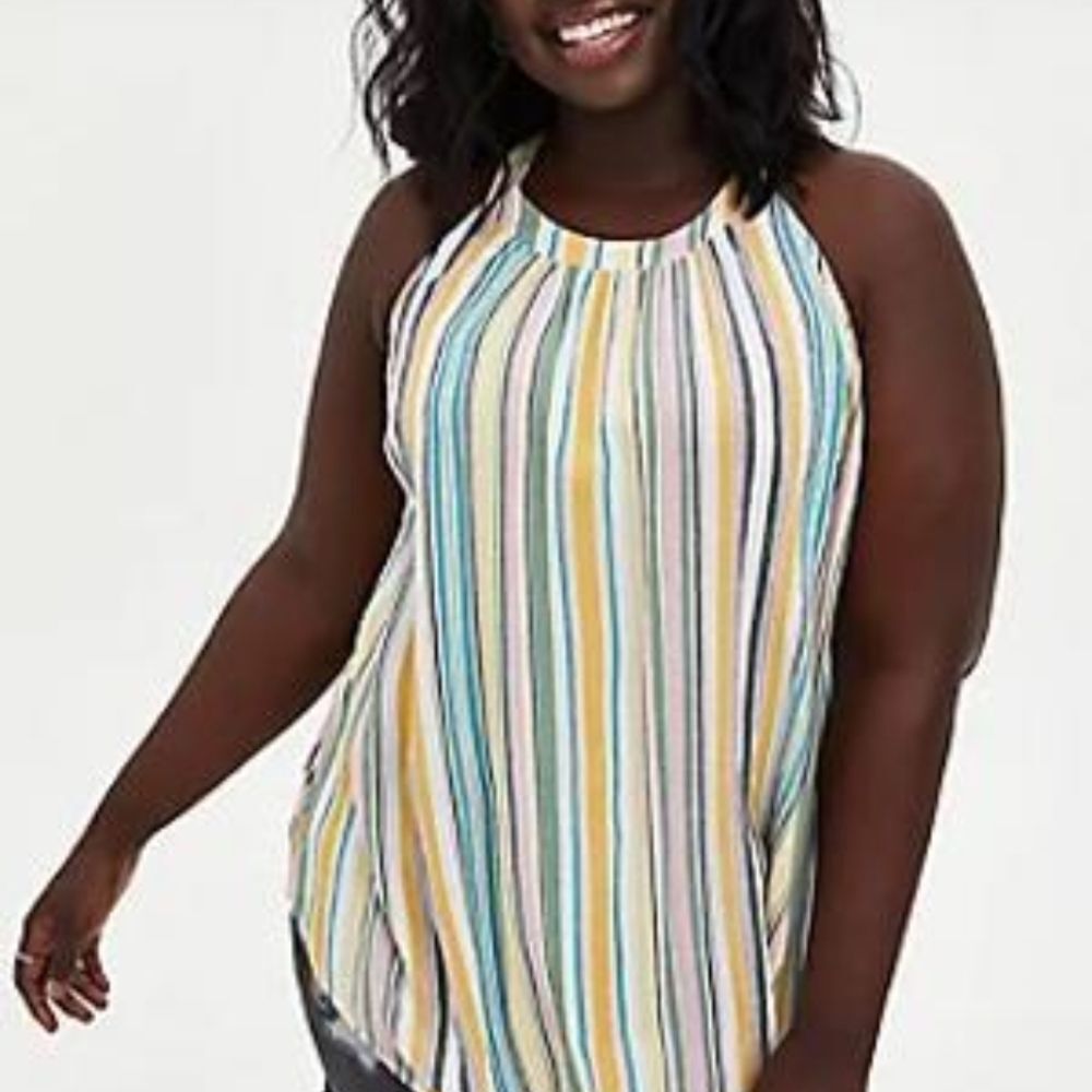 Torrid Multi-Stripe Gauze High Neck Tank Top Size 1 1x